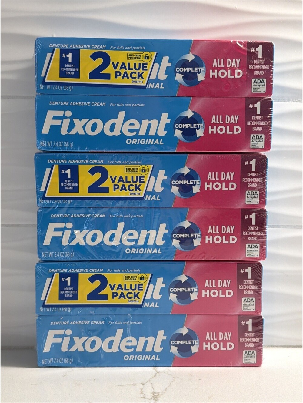 Fixodent Denture Adhesive Cream Original, All Day Hold 2.4 oz (6 Pack)